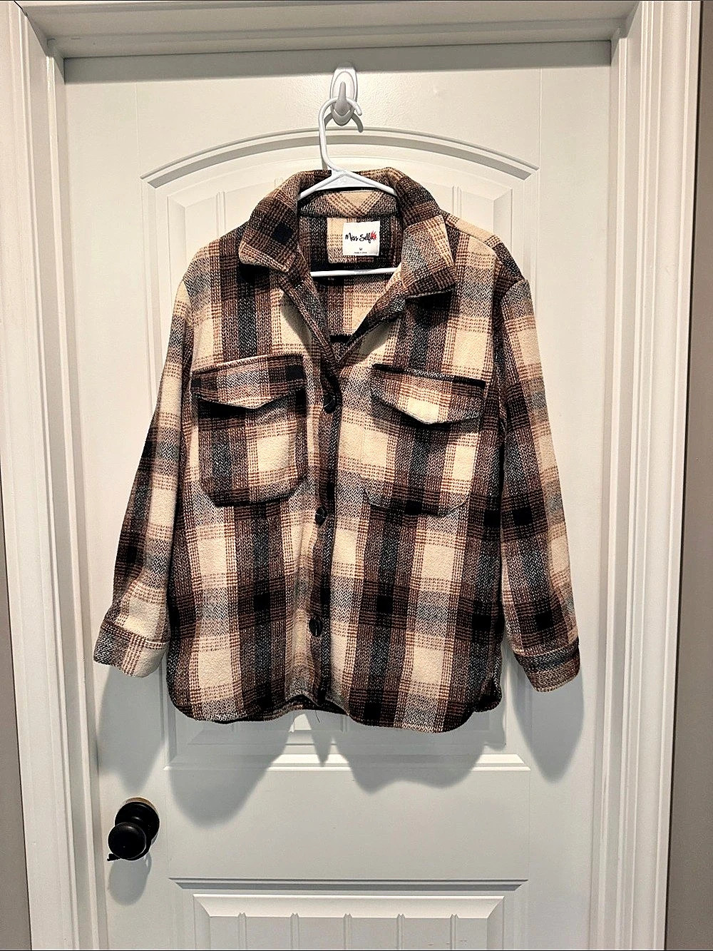 Miss Selfridge Plaid Shacket in Brown & Cream Size Medium Like New